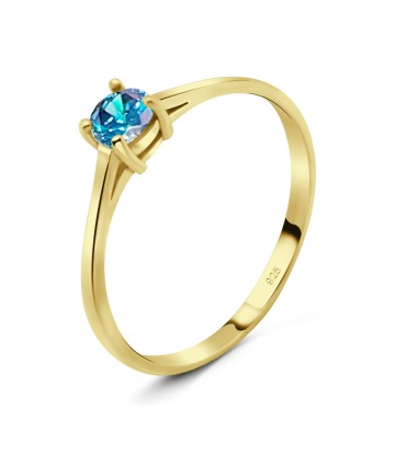 Gold Plate 4mm Blue Topaz CZ Ring CSR-150-4-GP